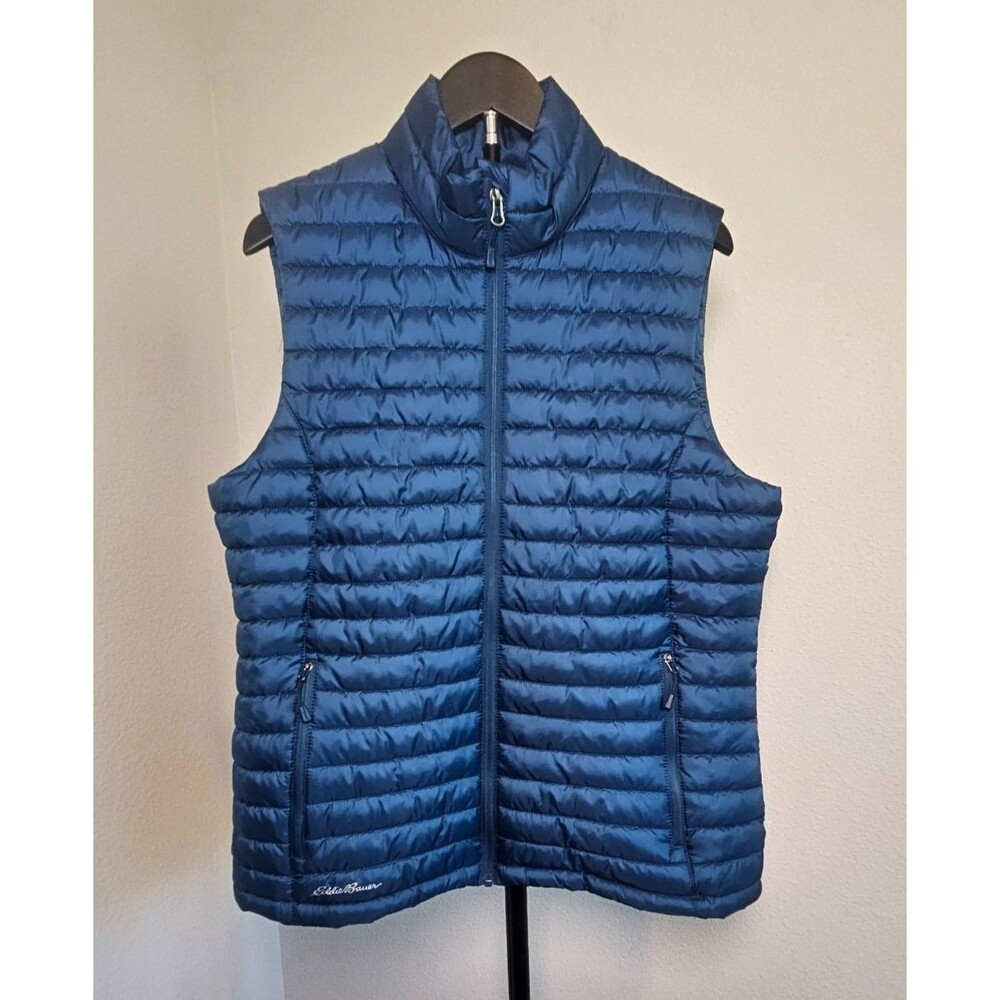 Eddie Bauer Packable Puffer Vest Womens Large Blue Lightweight Quilted Zip